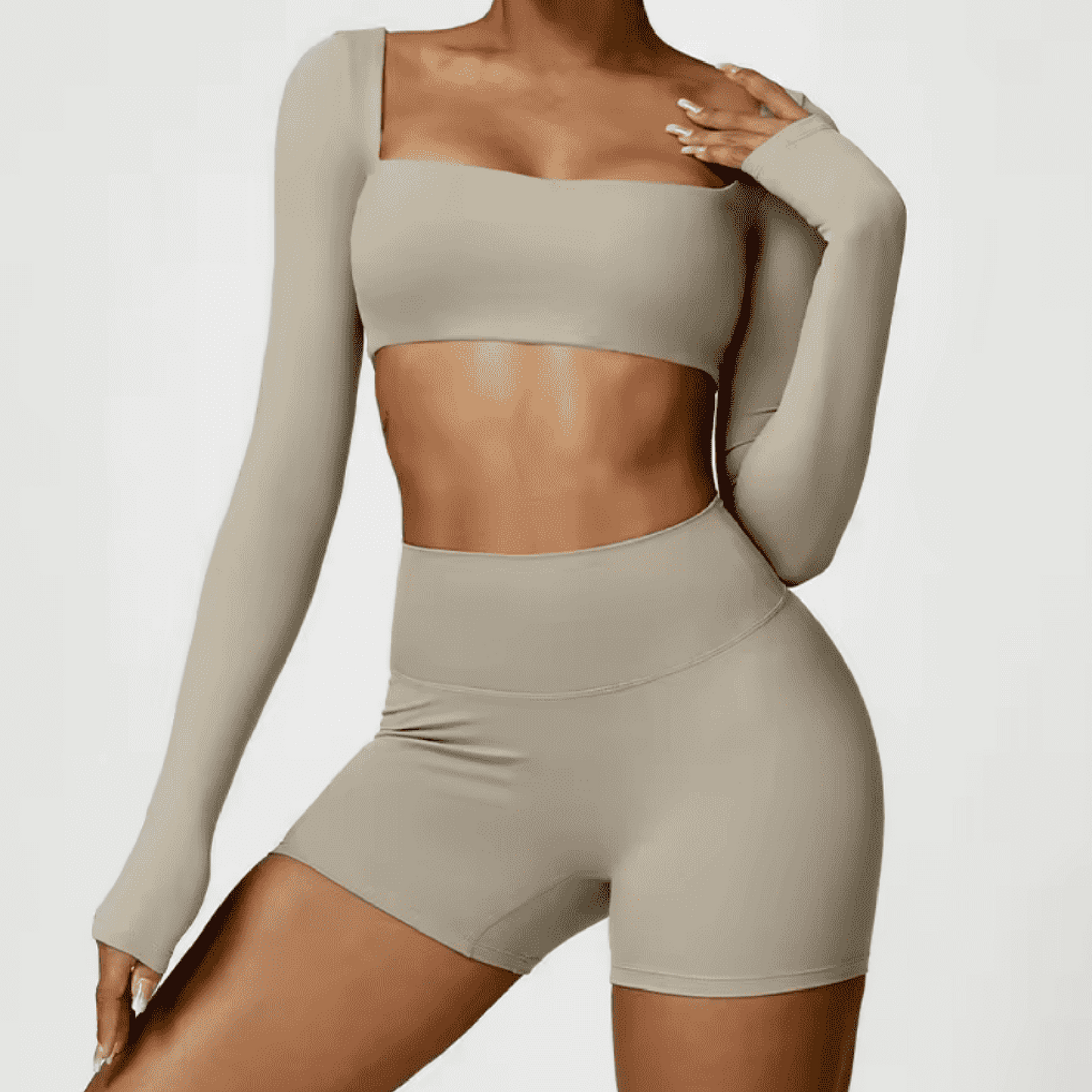Blend top crop long sleeve champagne