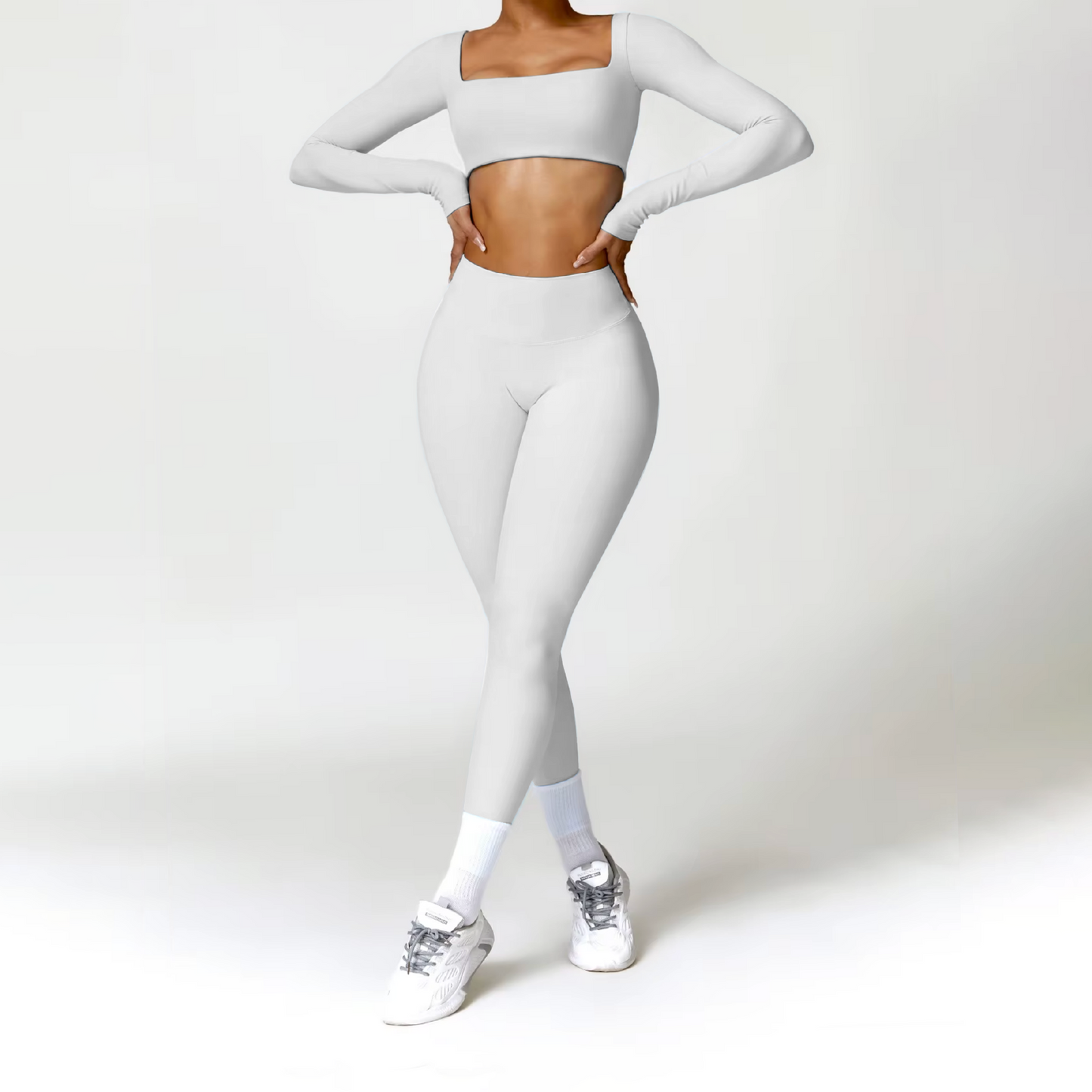 Blend top crop long sleeve white