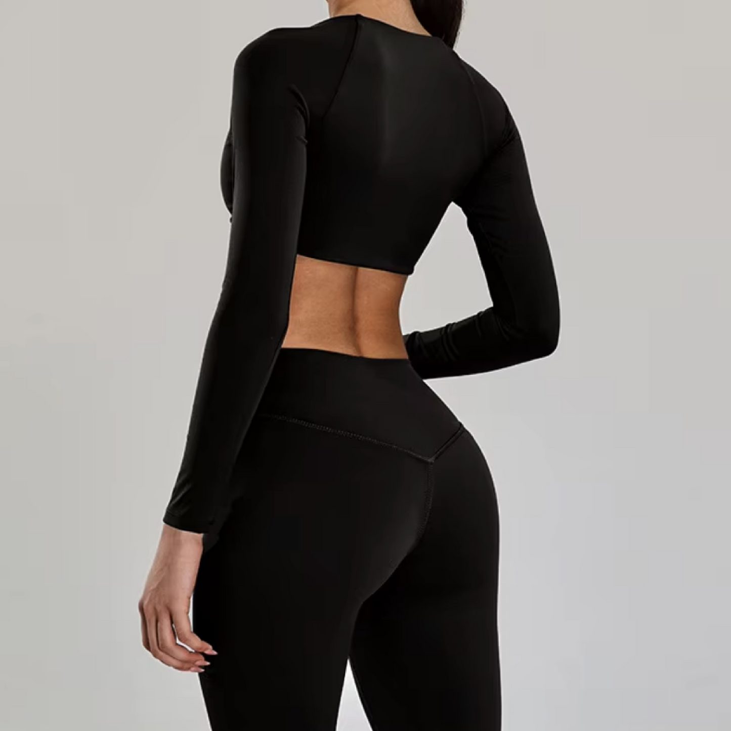 Silky top crop long sleeve black