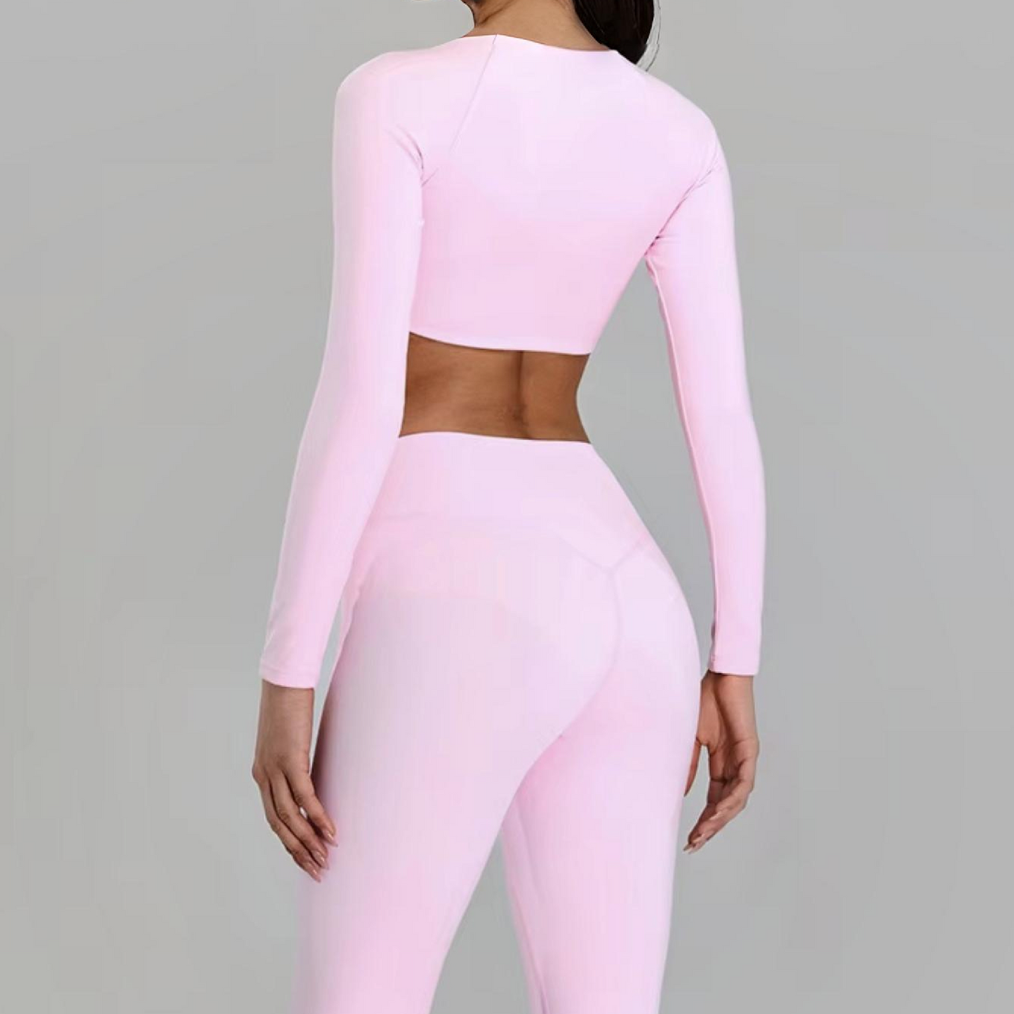 Silky top crop long sleeve petal pink