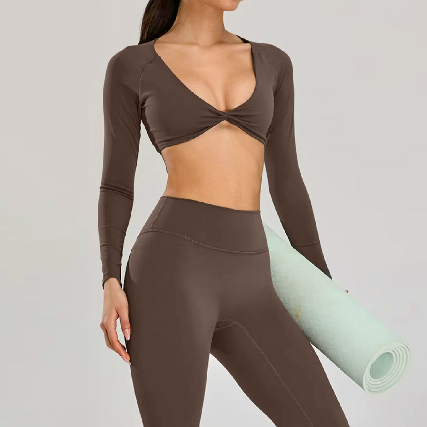 Silky top crop long sleeve earth