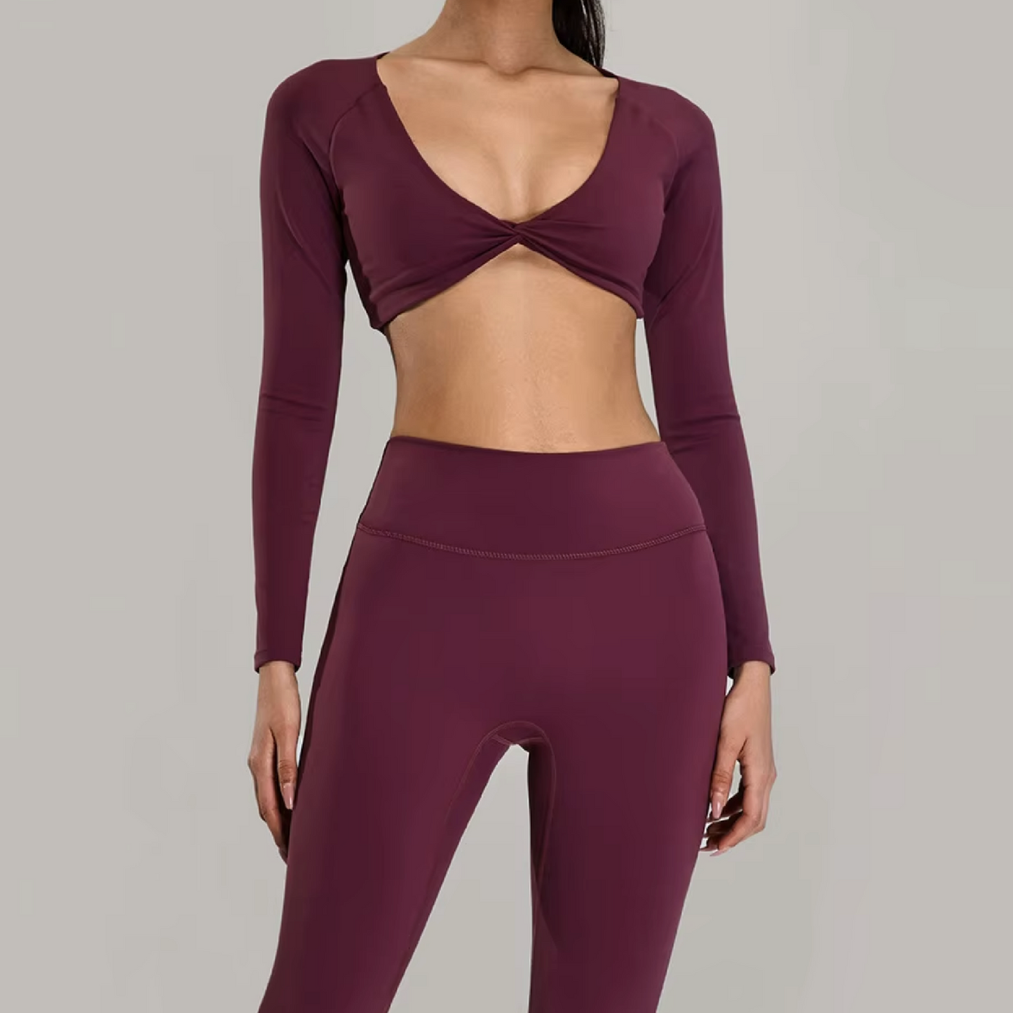 Silky top crop long sleeve garnet