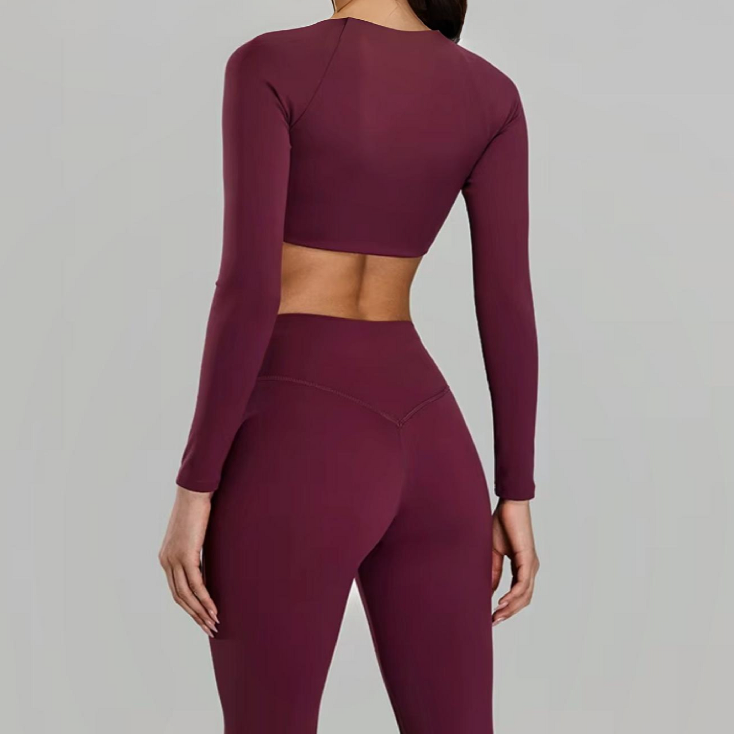 Silky top crop long sleeve garnet