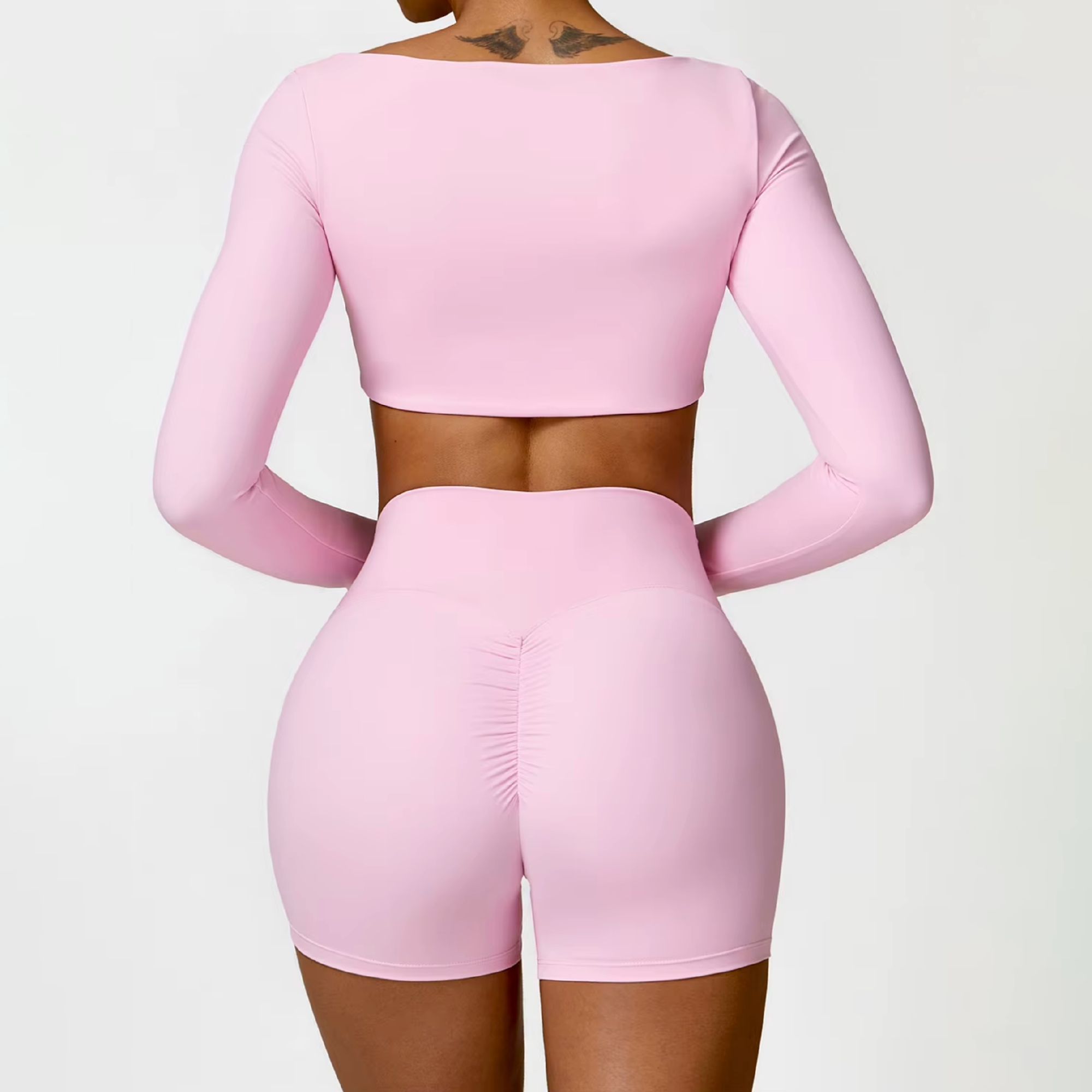 Blend top crop long sleeve baby pink
