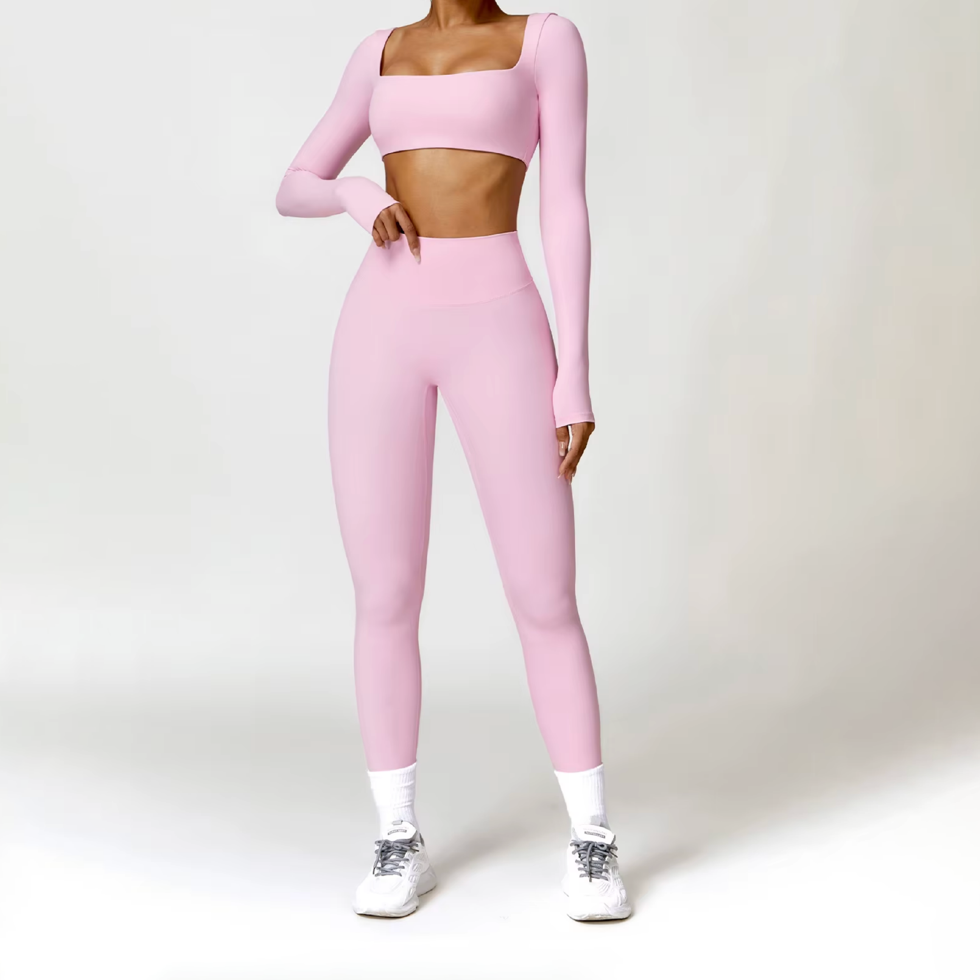 Blend top crop long sleeve baby pink