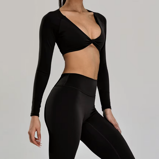 Silky top crop long sleeve black