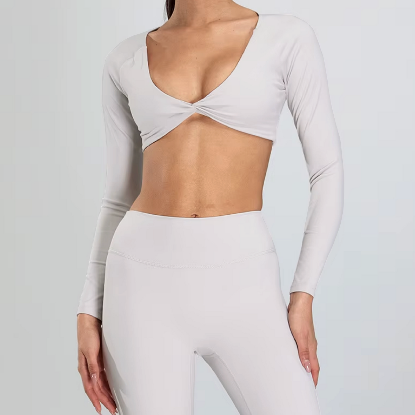 Silky top crop long sleeve fog white