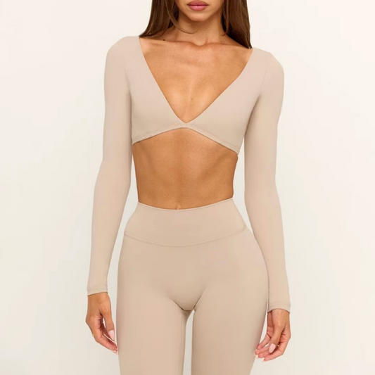 Aura crop top long sleeve sand