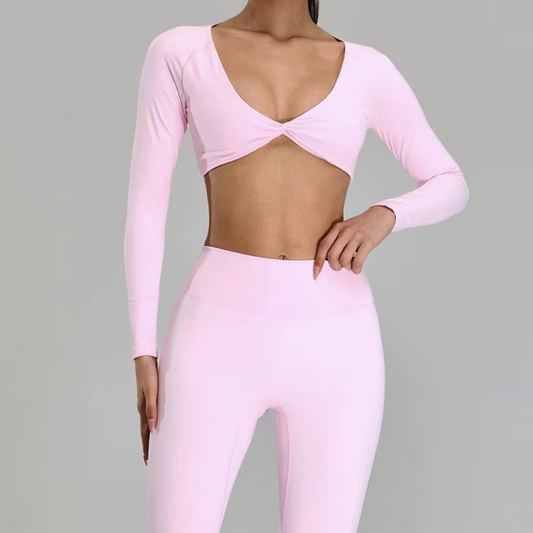 Silky top crop long sleeve petal pink