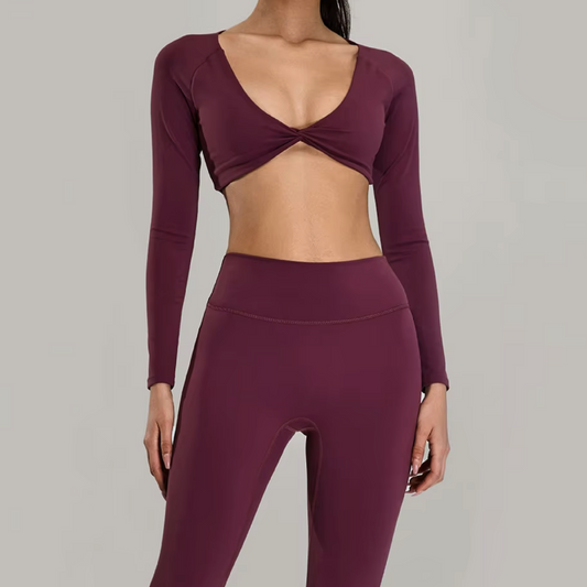 Silky top crop long sleeve garnet